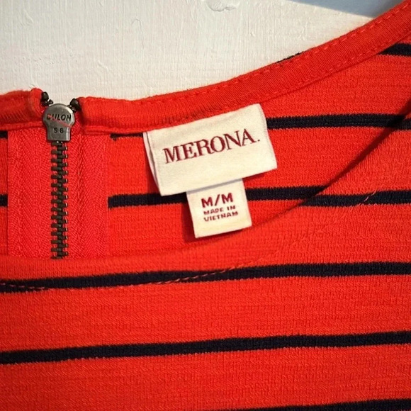 Merona Orange and navy top medium - Picture 3 of 3